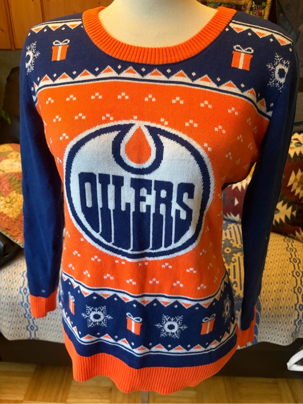 Official NHL Edmonton Oilers Logo Forever Collectibles Christmas/Holiday Sweater